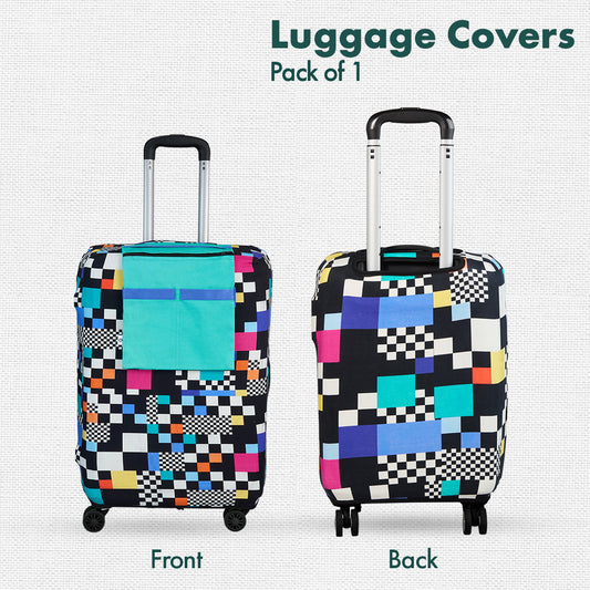 Glitching! Luggage Cover With Detachable Pouch, 100% Organic Cotton Lycra, Medium Size, Pack of 1