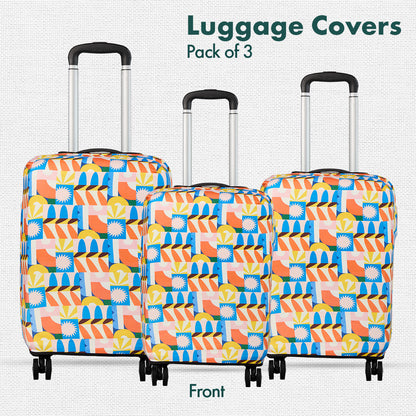 Geometric Vibes! Luggage Covers, 100% Organic Cotton Lycra, Small+Medium+Large Sizes, Pack of 3