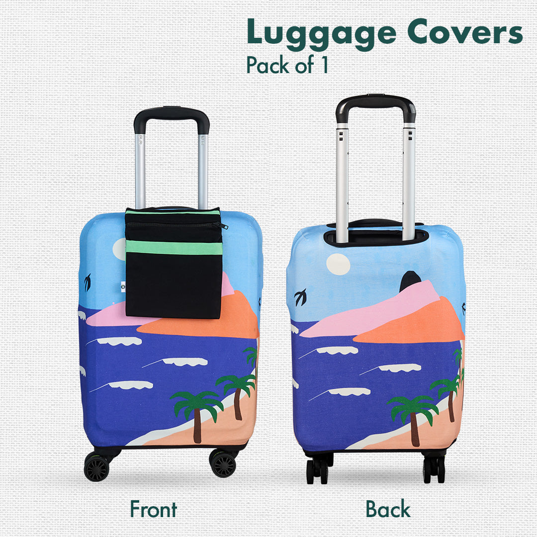 Vacay Ready! Luggage Cover With Detachable Pouch, 100% Organic Cotton Lycra, Small Size, Pack of 1