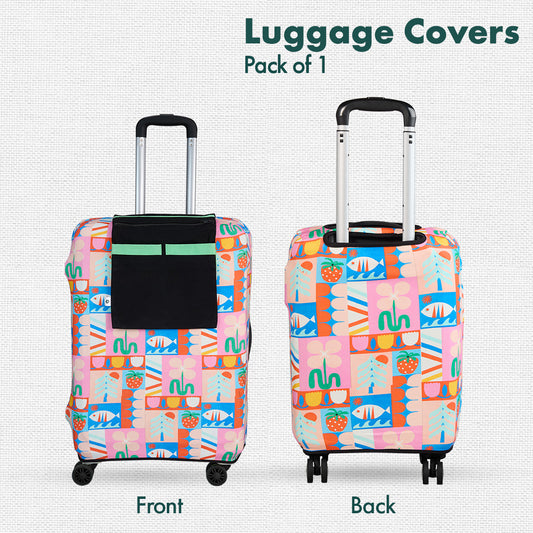 Art Of Abstract! Luggage Cover With Detachable Pouch, 100% Organic Cotton Lycra, Medium Size, Pack of 1