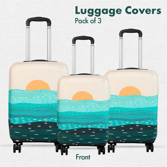 Holiday Calling! Luggage Covers, 100% Organic Cotton Lycra, Small+Medium+Large Sizes, Pack of 3