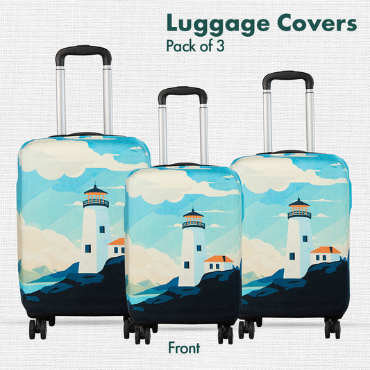 Vintage Lighthouse! Luggage Covers, 100% Organic Cotton Lycra, Small+Medium+Large Sizes, Pack of 3