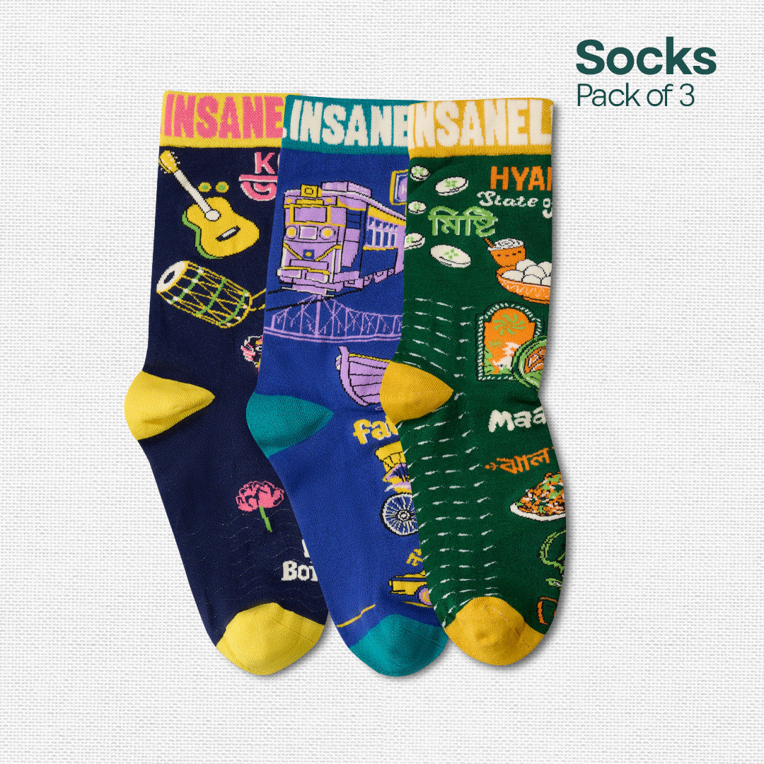 Insanely Bengal Feets! Unisex Socks, 100% Organic Cotton, Crew Length, Pack of 3