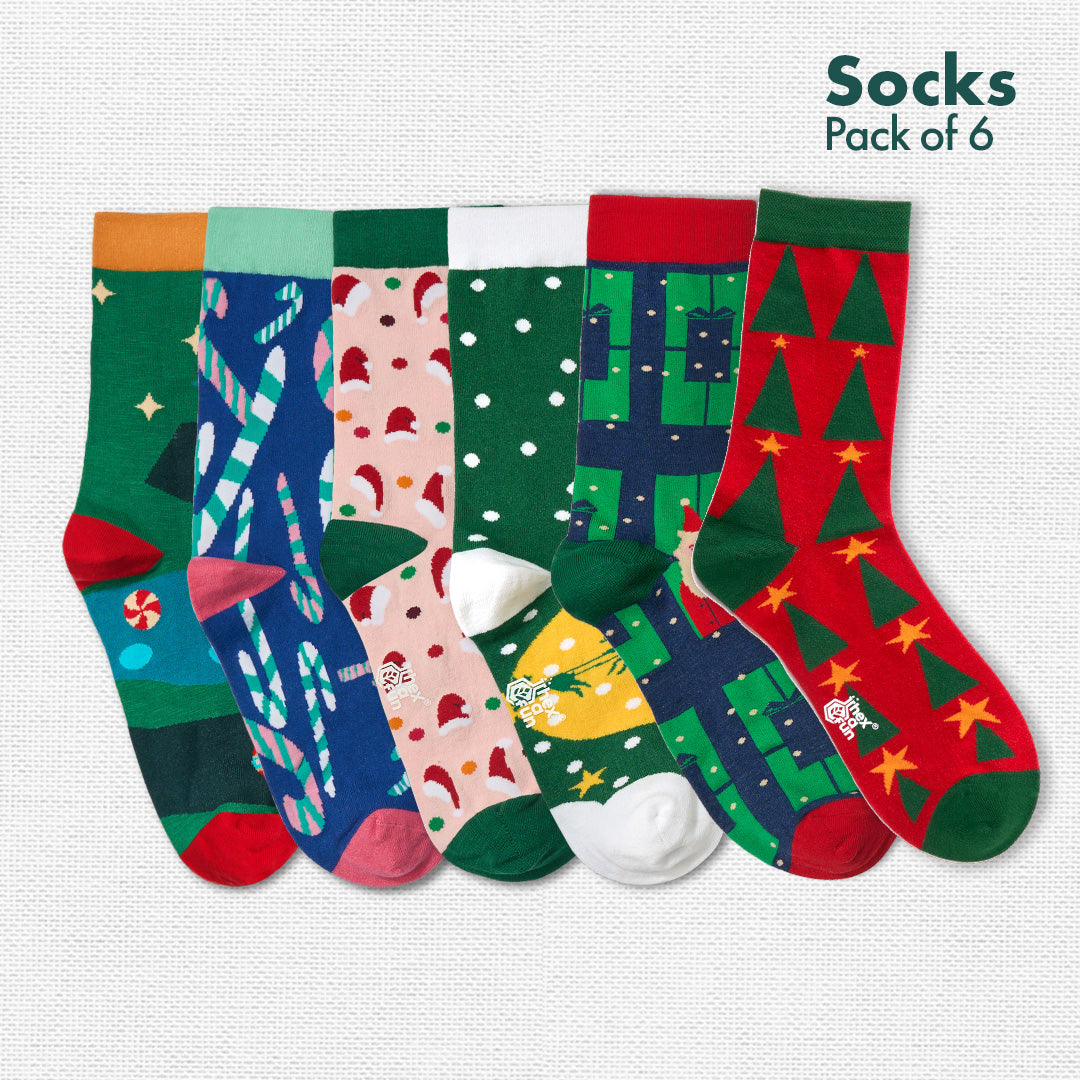 It’s So Festive! Unisex Socks, 100% Organic Cotton, Crew Length, Pack of 6