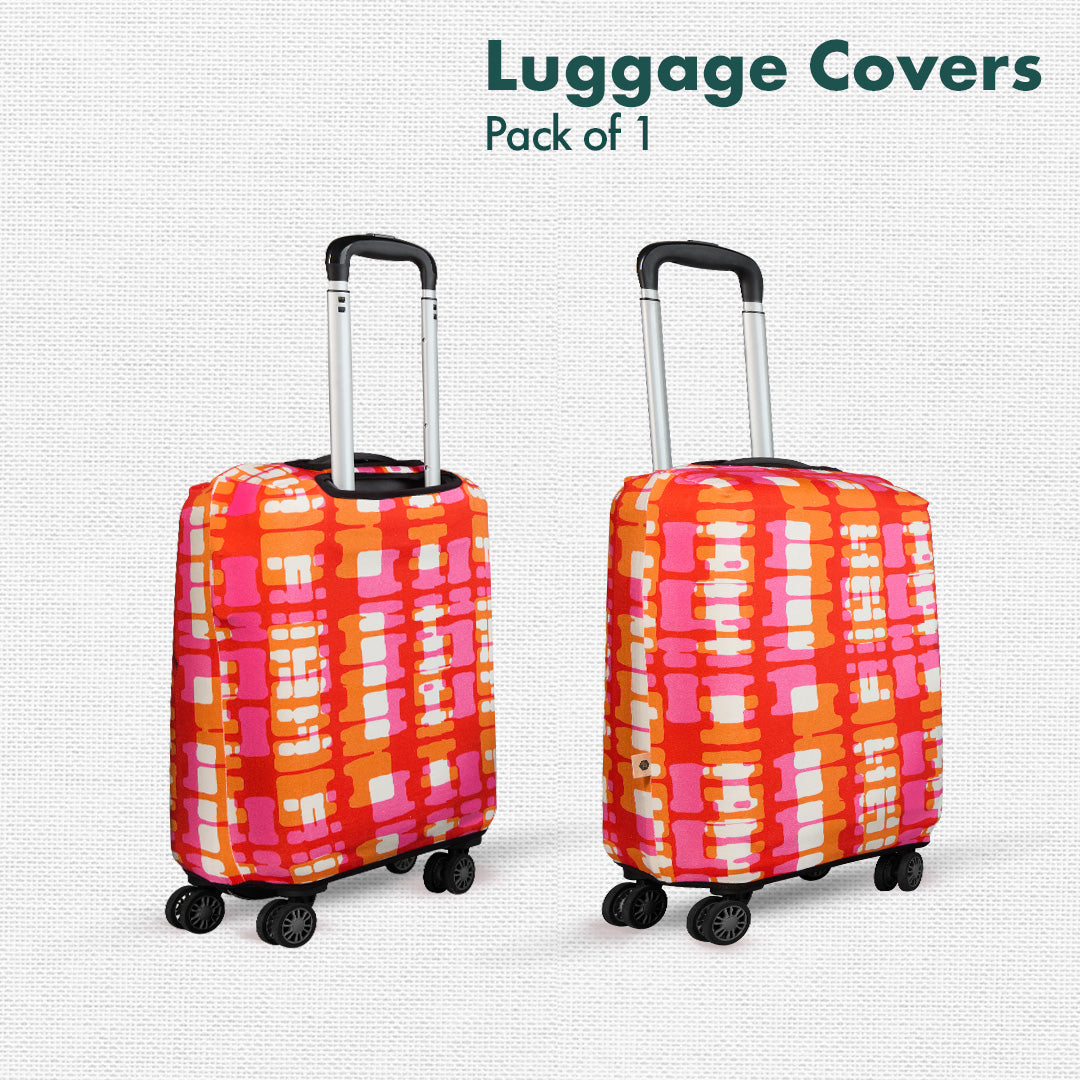 Abstract Mania! Luggage Cover With Detachable Pouch, 100% Organic Cotton Lycra, Medium Size, Pack of 1