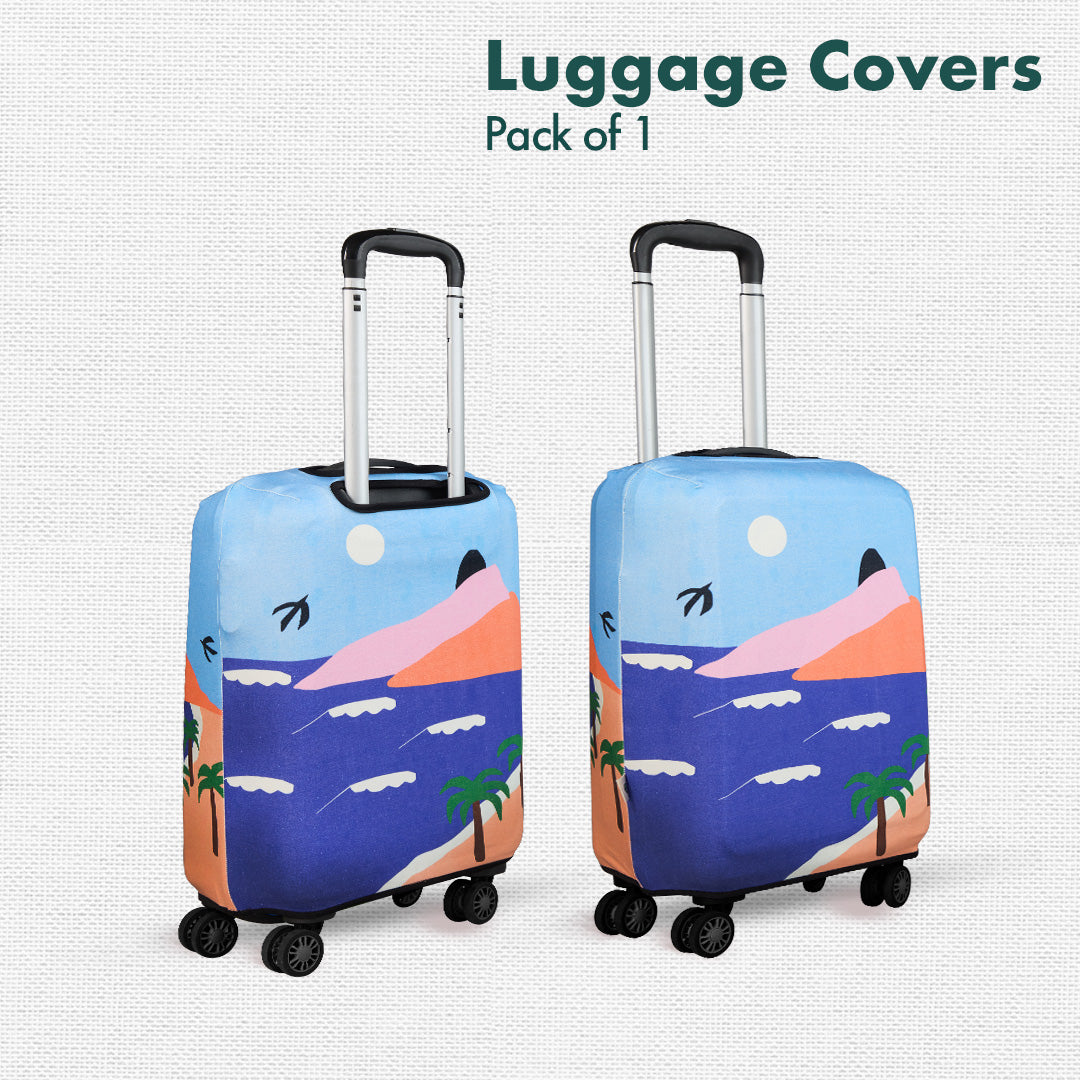 Vacay Ready! Luggage Cover With Detachable Pouch, 100% Organic Cotton Lycra, Small Size, Pack of 1