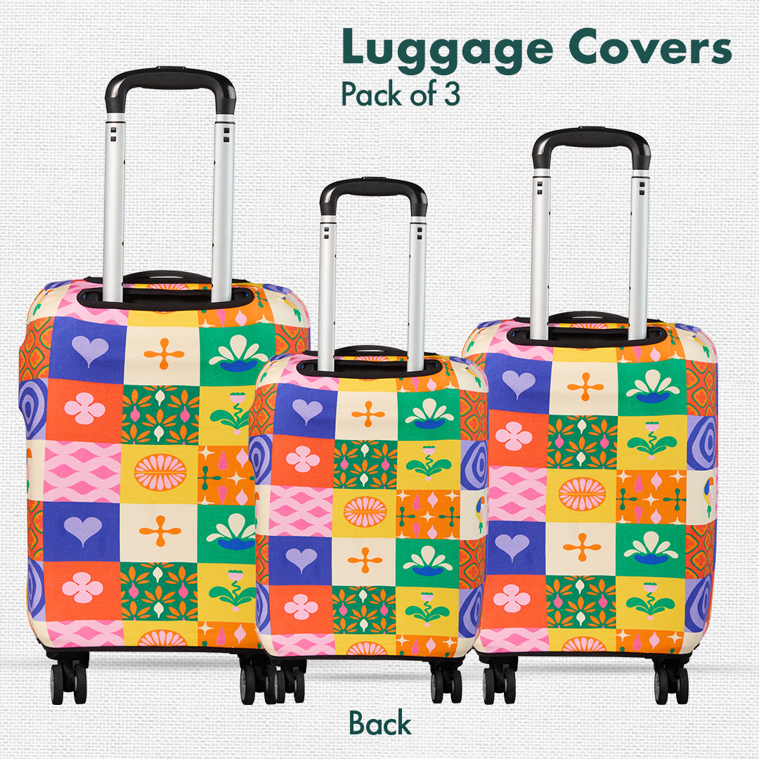 Abstract-ology! Luggage Covers With Detachable Pouch, 100% Organic Cotton Lycra, Small+Medium+Large Sizes, Pack of 3