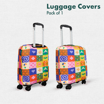 Abstract-ology! Luggage Cover With Detachable Pouch, 100% Organic Cotton Lycra, Small Size, Pack of 1