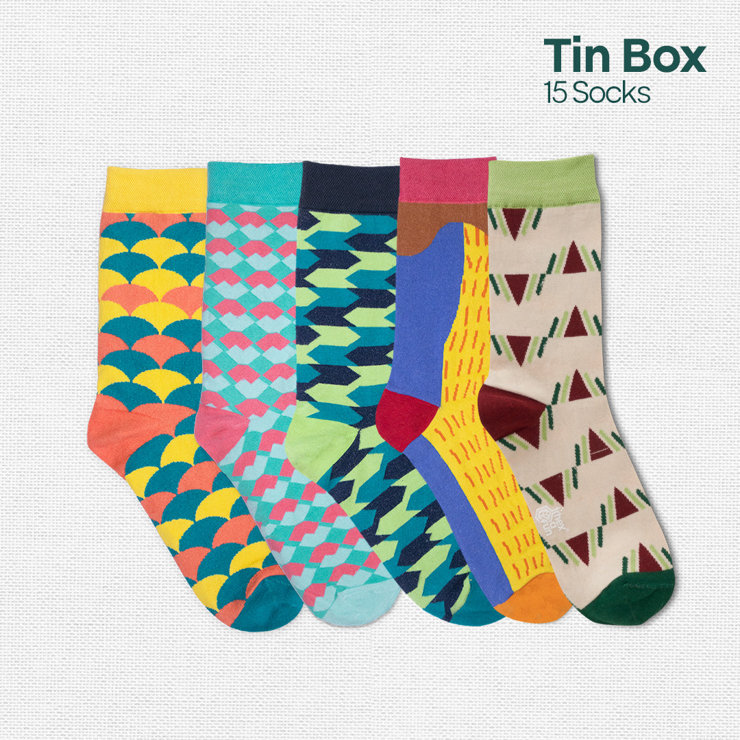 Trunk Call! Tin Gift Box, Unisex Crew Length Socks, 100% Organic Cotton, Box Of 15
