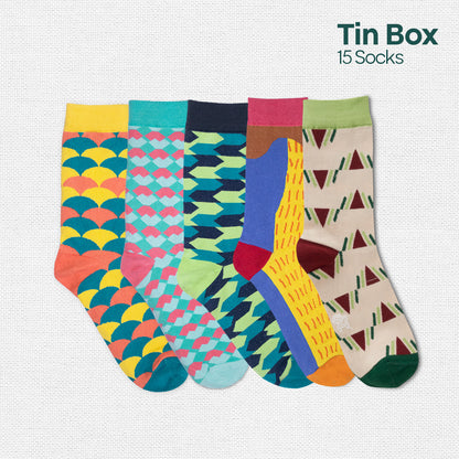 Trunk Call! Tin Gift Box, Unisex Crew Length Socks, 100% Organic Cotton, Box Of 15