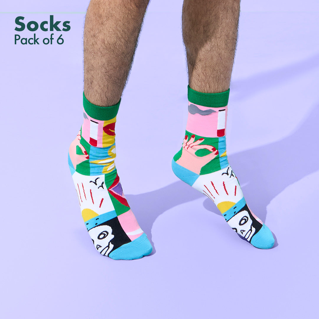 Strike A Pose! Unisex Socks, 100% Bamboo, Crew Length, Pack of 6