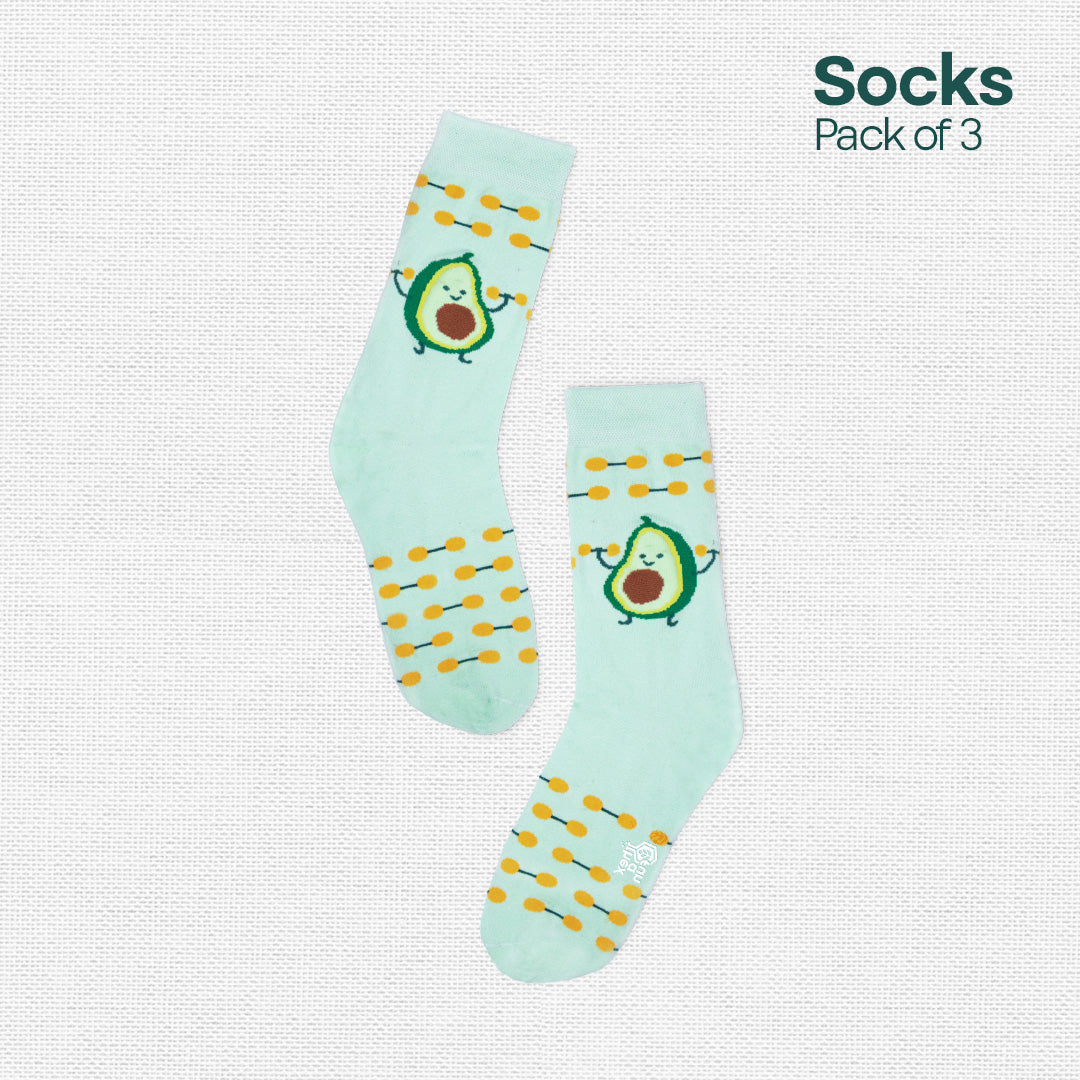 Guac 'n' roll! Unisex Socks, 100% Organic Cotton, Crew Length, Pack of 3