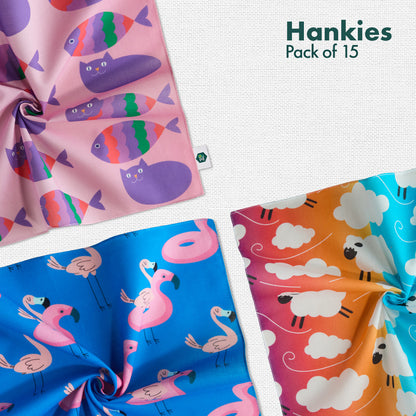 Happy Hearts! Unisex Kid's Hankies, 100% Organic Cotton, Pack of 15