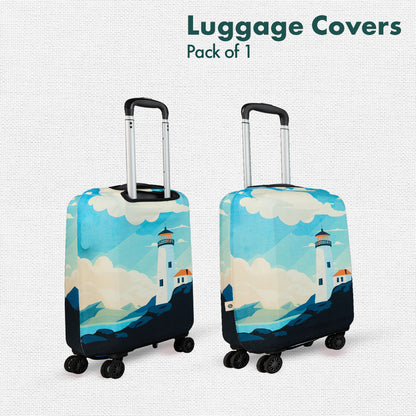 Vintage Lighthouse! Luggage Cover With Detachable Pouch, 100% Organic Cotton Lycra, Small Size, Pack of 1