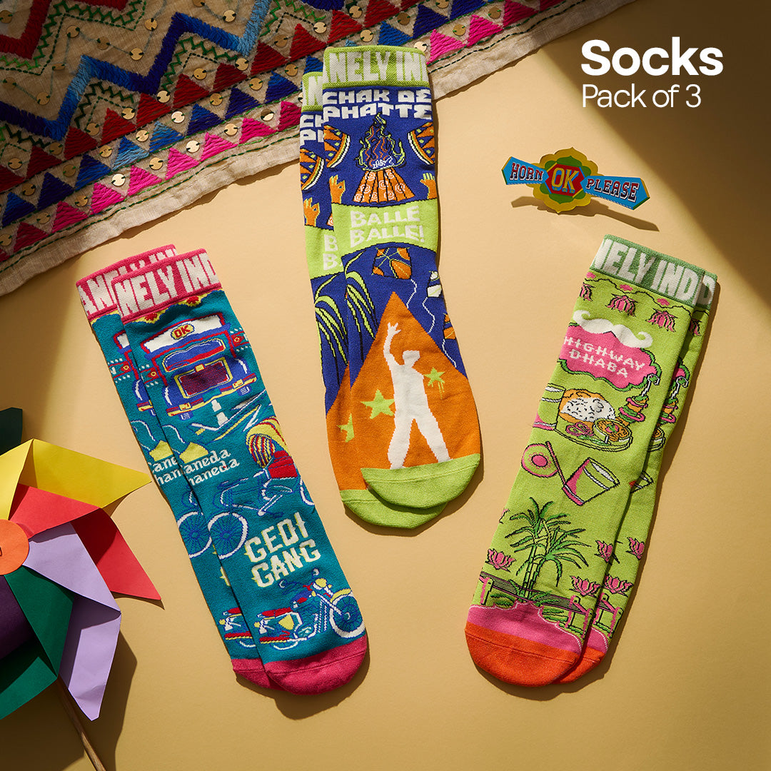 Insanely Punjab Feets! Unisex Socks, 100% Organic Cotton, Crew Length, Pack of 3