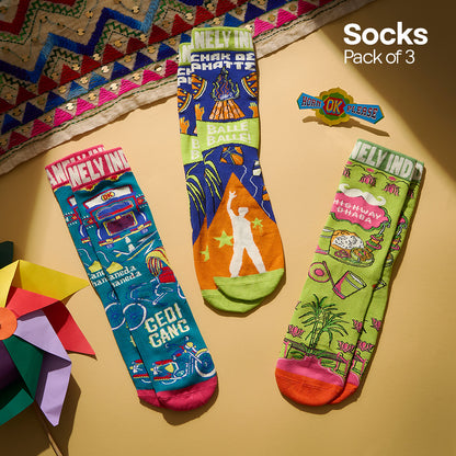 Insanely Punjab Feets! Unisex Socks, 100% Organic Cotton, Crew Length, Pack of 3