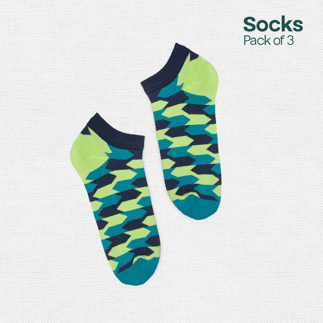 Geometri-fication Series 2! Unisex Socks, 100% Organic Cotton, Ankle Length, Pack of 3