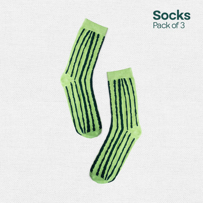 Pattern Fusion! Unisex Socks, 100% Organic Cotton, Crew Length, Pack of 3