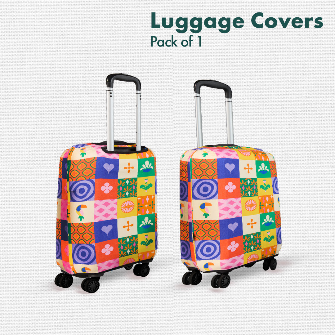 Abstract-ology! Luggage Cover With Detachable Pouch, 100% Organic Cotton Lycra, Medium Size, Pack of 1