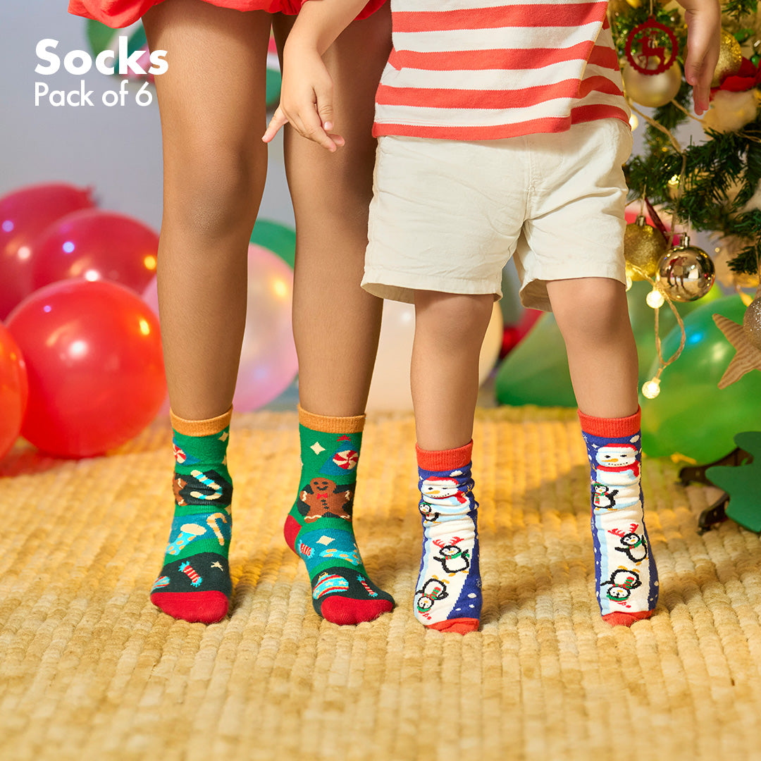 Merry Madness! Unisex Kid's Socks, 100% Bamboo, Crew Length, Pack of 6