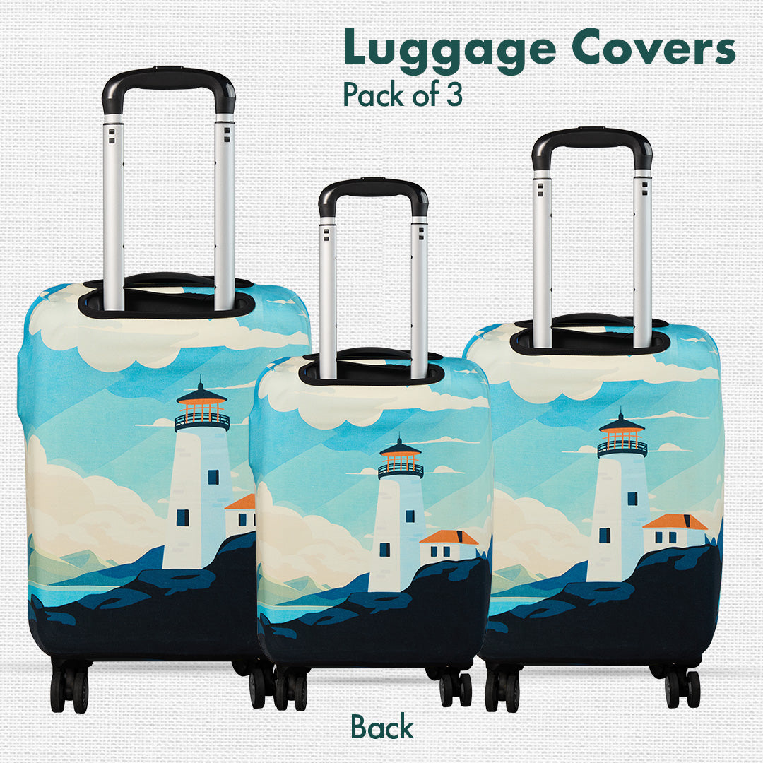 Vintage Lighthouse! Luggage Covers, 100% Organic Cotton Lycra, Small+Medium+Large Sizes, Pack of 3