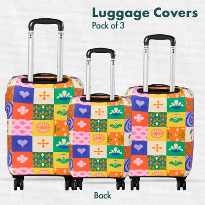 Abstract-ology! Luggage Covers, 100% Organic Cotton Lycra, Small+Medium+Large Sizes, Pack of 3