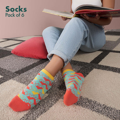 Color Therapy! Unisex Socks, 100% Organic Cotton,  Ankle Length, Pack of 6