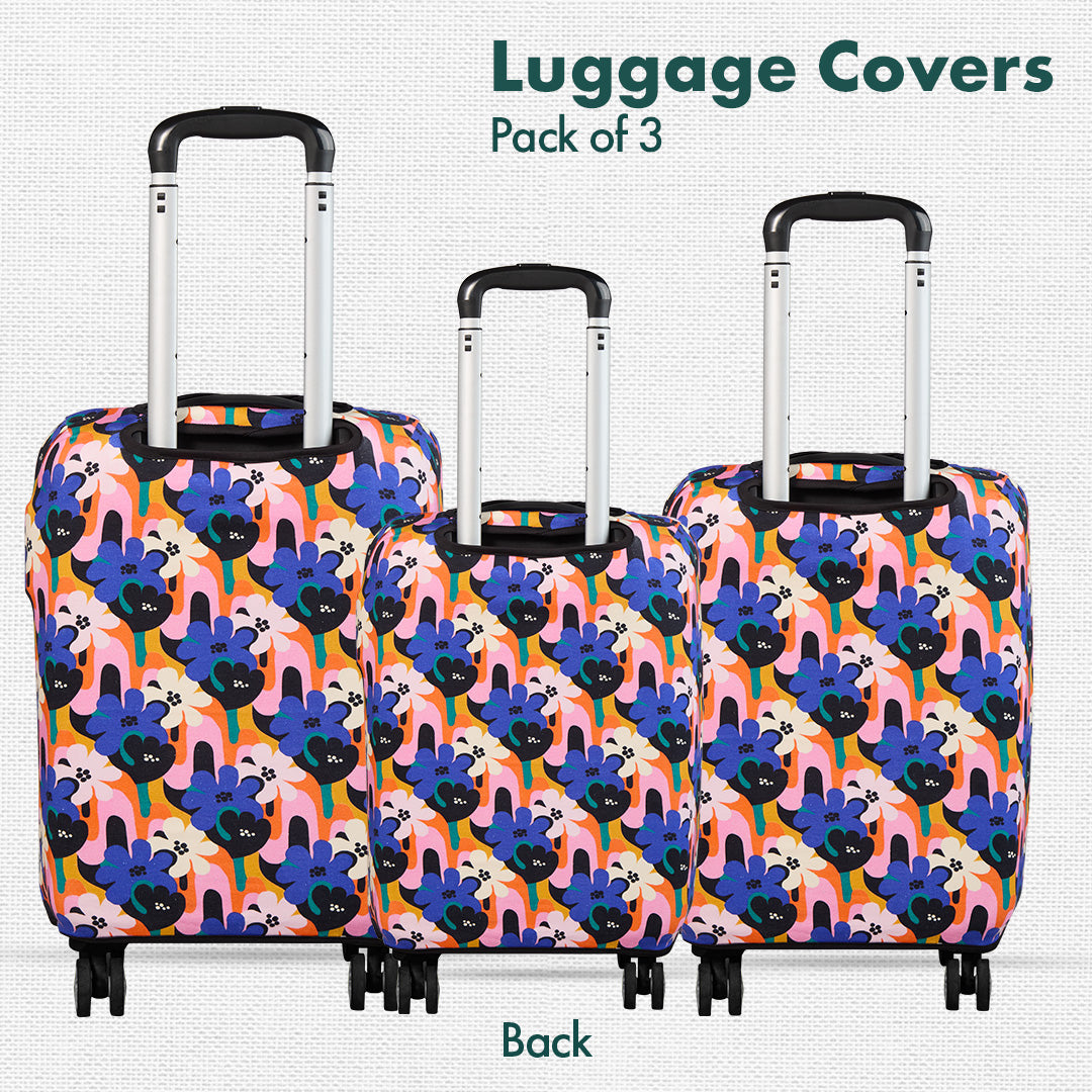 Abstract Affair! Luggage Covers With Detachable Pouch, 100% Organic Cotton Lycra, Small+Medium+Large Sizes, Pack of 3