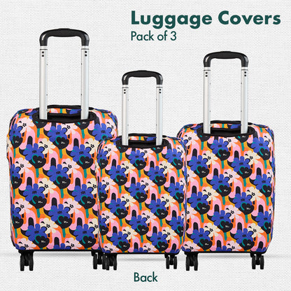 Abstract Affair! Luggage Covers With Detachable Pouch, 100% Organic Cotton Lycra, Small+Medium+Large Sizes, Pack of 3