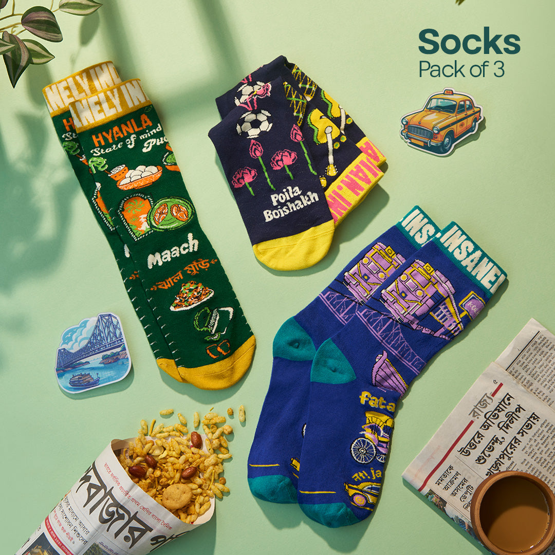 Insanely Bengal Feets! Unisex Socks, 100% Organic Cotton, Crew Length, Pack of 3