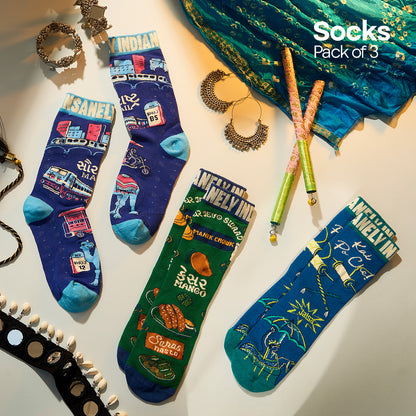 Insanely Gujarat Feets! Unisex Socks, 100% Organic Cotton, Crew Length, Pack of 3