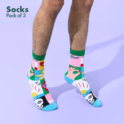 Rainbow Shots! Unisex Socks, 100% Bamboo, Crew Length, Pack of 3