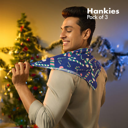 Xmas Vibes! Unisex Hankies, 100% Organic Cotton, Pack of 3