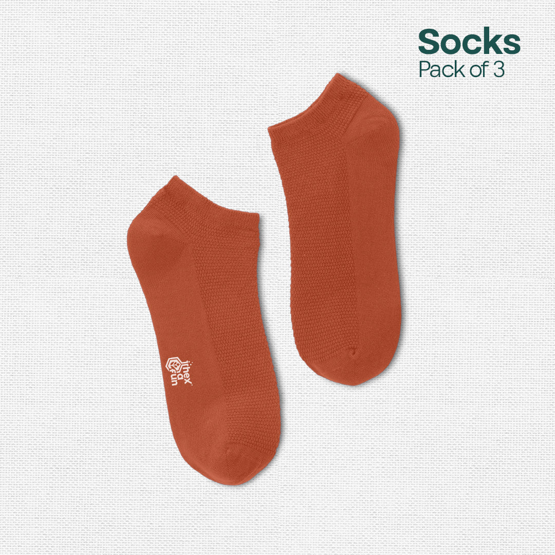 Dusky Dawn! Unisex Socks, 100% Organic Cotton, Ankle Length, Pack of 3