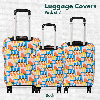 Geometric Vibes! Luggage Covers, 100% Organic Cotton Lycra, Small+Medium+Large Sizes, Pack of 3