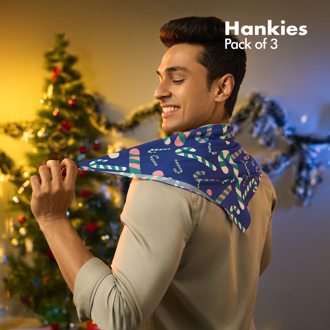 Xmas Vibes! Unisex Hankies, 100% Organic Cotton, Pack of 3