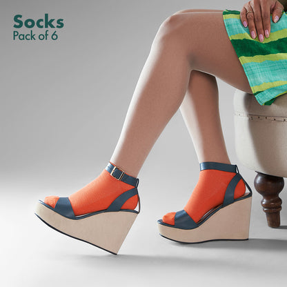 Color Punch! Unisex Socks, 100% Organic Cotton, Ankle Length, Pack of 6