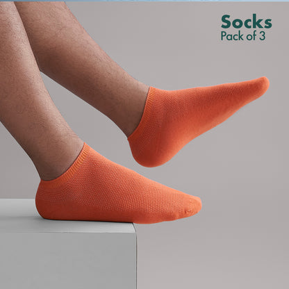 Minty Peach! Unisex Socks, 100% Organic Cotton, Ankle Length, Pack of 3