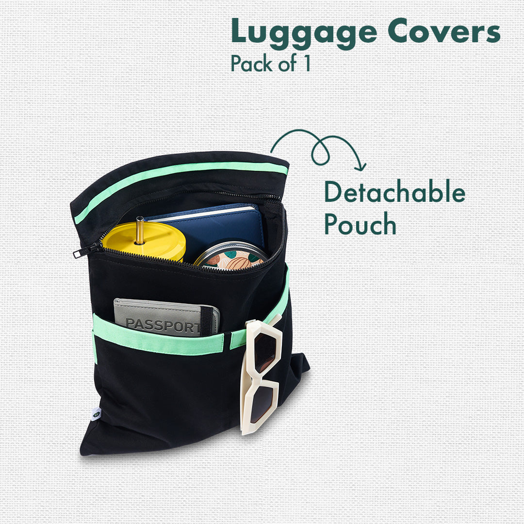 Vacay Ready! Luggage Cover With Detachable Pouch, 100% Organic Cotton Lycra, Medium Size, Pack of 1