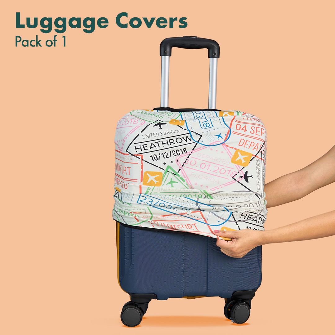 Stamp-ed! Luggage Cover, 100% Organic Cotton Lycra, Medium Size, Pack of 1