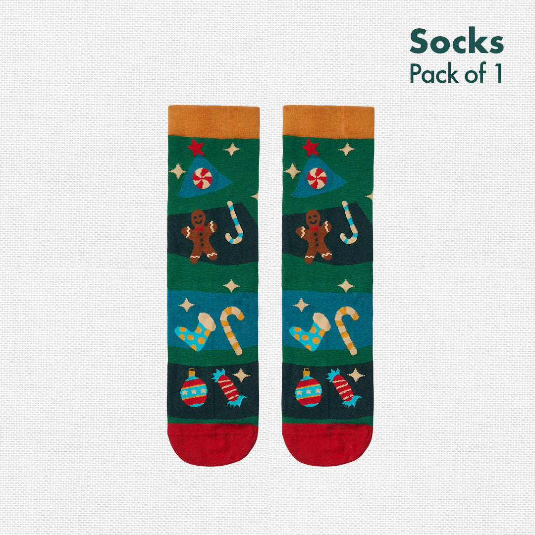 Holly Jolly! Unisex Socks, 100% Organic Cotton, Crew Length, Pack of 1