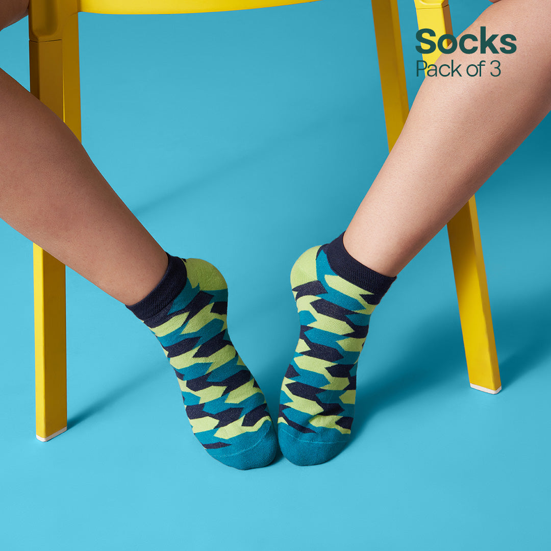 Geometri-fication Series 2! Unisex Socks, 100% Organic Cotton, Ankle Length, Pack of 3