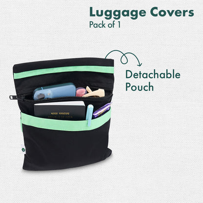 Vacay Ready! Luggage Cover With Detachable Pouch, 100% Organic Cotton Lycra, Small Size, Pack of 1