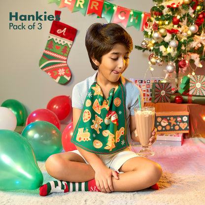 Xmas Vibes! Unisex Kid's Hankies, 100% Organic Cotton, Pack of 3