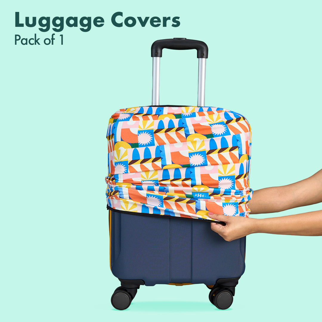 Geometric Vibes! Luggage Cover, 100% Organic Cotton Lycra, Small Size, Pack of 1