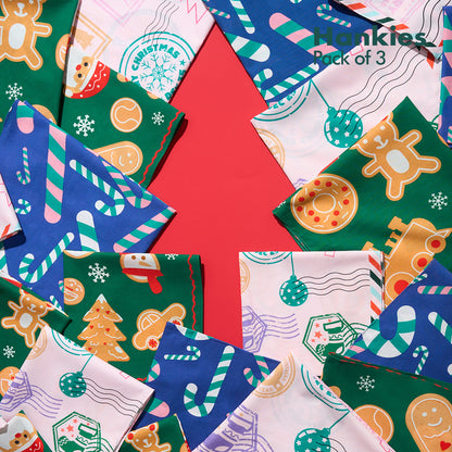 Xmas Vibes! Unisex Hankies, 100% Organic Cotton, Pack of 3