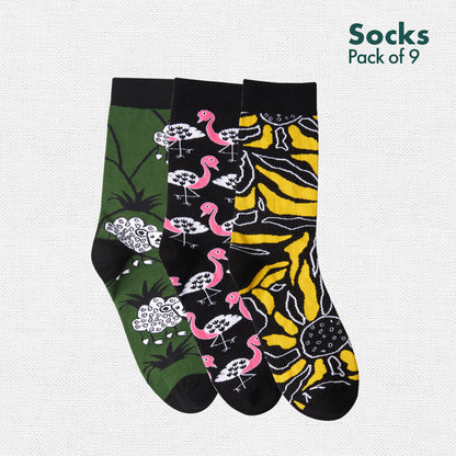 Color Me Cray! Unisex Socks, 100% Bamboo, Crew Length, Pack of 9