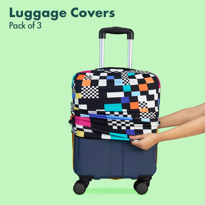 Glitching! Luggage Covers, 100% Organic Cotton Lycra, Small+Medium+Large Sizes, Pack of 3