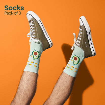 Guac 'n' roll! Unisex Socks, 100% Organic Cotton, Crew Length, Pack of 3