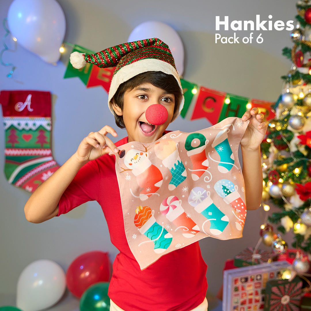 Xmas Groove! Unisex Kids's Hankies, 100% Organic Cotton, Pack of 6